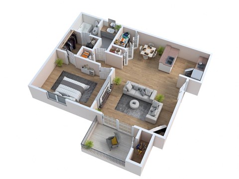 Floor plan for 1 bed, 1 bath, 675 sqft